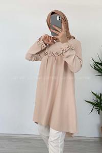 Modalamelif Önü Fırfırlı Tunik Bej