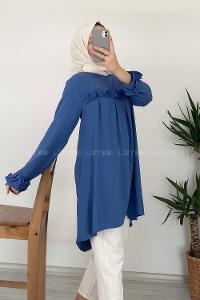 Modalamelif Önü Fırfırlı Tunik İndigo
