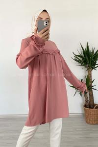 Modalamelif Önü Fırfırlı Tunik Pudra