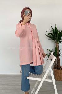 Modalamelif Önü Gizli Düğmeli Pileli Tunik Pudra