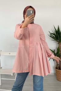 Modalamelif Önü Gizli Düğmeli Pileli Tunik Pudra