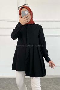 Modalamelif Önü Gizli Düğmeli Pileli Tunik Siyah