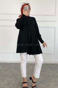 Modalamelif Önü Gizli Düğmeli Pileli Tunik Siyah