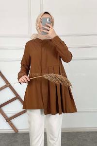 Modalamelif Önü Gizli Düğmeli Pileli Tunik Taba