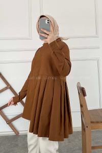 Modalamelif Önü Gizli Düğmeli Pileli Tunik Taba