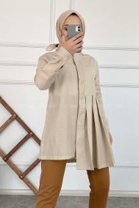 Modalamelif Önü Gizli Düğmeli Pileli Tunik Taş