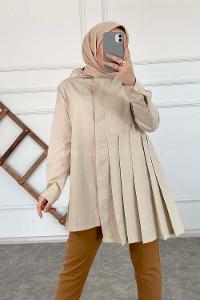 Modalamelif Önü Gizli Düğmeli Pileli Tunik Taş