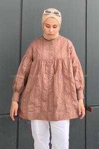 Modalamelif Önü Yarım Düğmeli HakimYaka Tunik Acı Kahve