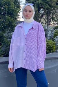 Modalamelif Oversize Ekose Gömlek Lila