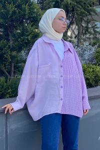 Modalamelif Oversize Ekose Gömlek Lila