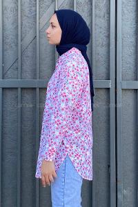 Modalamelif Papatya Desenli Salaş Gömlek Kırmızı