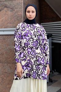 Modalamelif Soyut  Desen Dijital Baskı Gömlek Mor