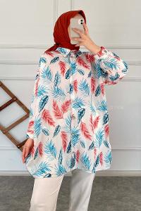 Modalamelif Yaprak Desen  Gömlek Buz Mavisi