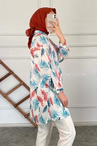 Modalamelif Yaprak Desen  Gömlek Buz Mavisi