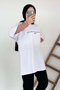 Modalamelif 1980 Baskılı Oversize T-Shirt Beyaz
