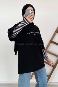 Modalamelif 1980 Baskılı Oversize T-Shirt Siyah