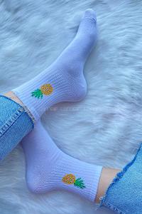 Modalamelif Ananas Nakışlı Tenis Çorap Beyaz
