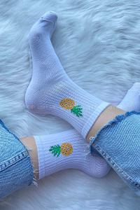 Modalamelif Ananas Nakışlı Tenis Çorap Beyaz