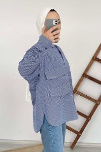 Modalamelif Cep Detaylı Çizgili Gömlek Lacivert