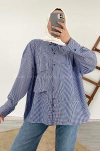 Modalamelif Cep Detaylı Çizgili Gömlek Lacivert