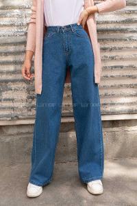 Lamelif Çift Cepli Bol Paça Pantolon Açık Mavi