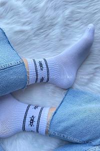 Modalamelif Göz İşlemeli Soket Çorap Beyaz