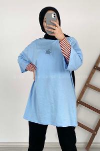 Modalamelif Kaplumbağa Oversize T-Shirt Açık Mavi