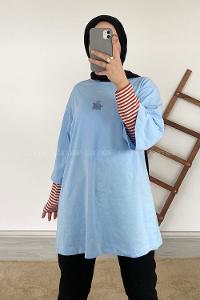 Modalamelif Kaplumbağa Oversize T-Shirt Açık Mavi