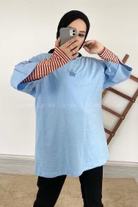 Modalamelif Kaplumbağa Oversize T-Shirt Açık Mavi