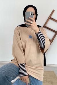 Modalamelif Kaplumbağa Oversize T-Shirt Bej
