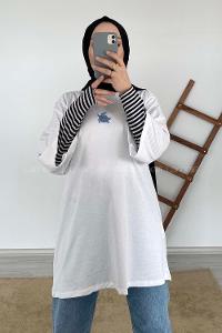 Modalamelif Kaplumbağa Oversize T-Shirt Beyaz