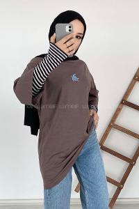 Modalamelif Kaplumbağa Oversize T-Shirt Kahve