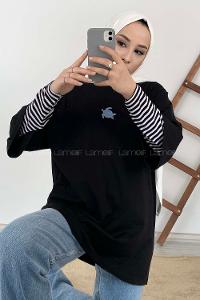 Modalamelif Kaplumbağa Oversize T-Shirt Siyah
