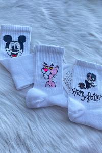 Modalamelif Karakterli Soket Çorap 3lü Beyaz