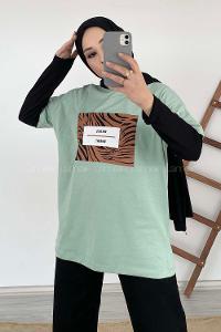 Modalamelif One Soul Baskılı Oversize T-Shirt Çağla Yeşili