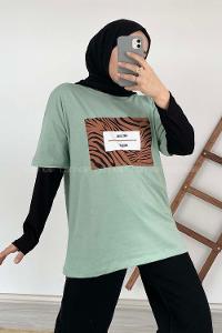 Modalamelif One Soul Baskılı Oversize T-Shirt Çağla Yeşili