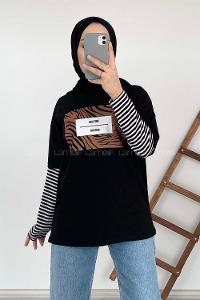 Modalamelif One Soul Baskılı Oversize T-Shirt Siyah