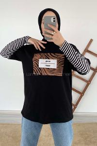 Modalamelif One Soul Baskılı Oversize T-Shirt Siyah