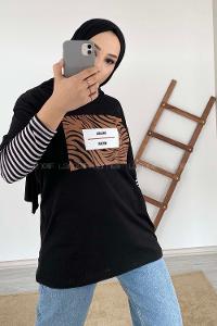 Modalamelif One Soul Baskılı Oversize T-Shirt Siyah