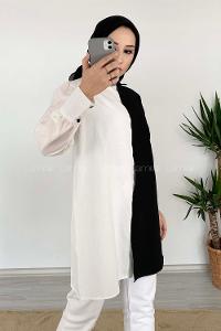 Modalamelif Renk Garnili Gömlek Siyah Beyaz