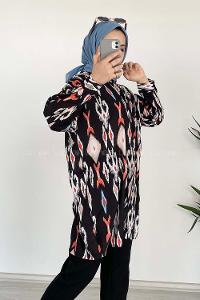 Modalamelif Soyut  Desen Dijital Baskı Gömlek Siyah