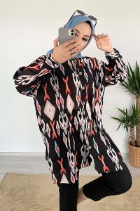 Modalamelif Soyut  Desen Dijital Baskı Gömlek Siyah