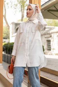 Modalamelif Kapak Cepli Gömlek Ekru