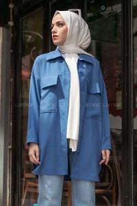 Modalamelif Kapak Cepli Gömlek İndigo