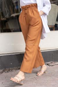 Modalamelif Beli Fırfırlı Bol Paça Pantolon  Camel
