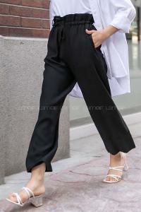 Modalamelif Beli Fırfırlı Bol Paça Pantolon Siyah