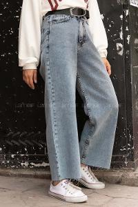 Modalamelif Bol Paça Kesik Boyfriend Jean Buz Mavisi