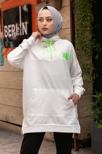 Modalamelif Fosforlu Half Baskılı Sweatshirt Ekru