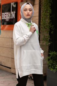 Modalamelif Fosforlu Half Baskılı Sweatshirt Ekru