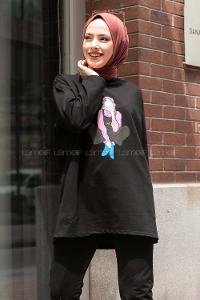 Modalamelif Kız Love Baskılı  Sweatshirt Siyah